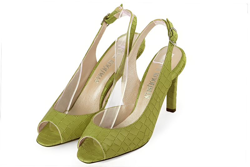 Pistachio green women's slingback sandals. Round toe. High slim heel. Front view - Florence KOOIJMAN